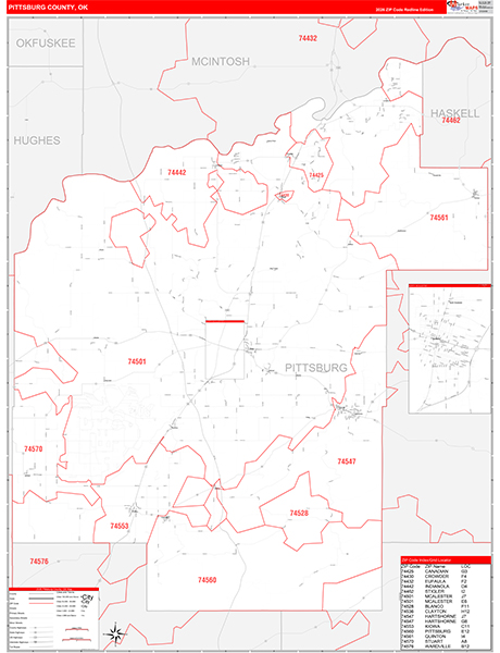 Pittsburg County, OK Carrier Route Wall Map