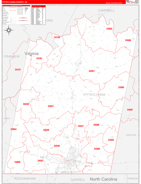 Pittsylvania County Digital Map Red Line Style
