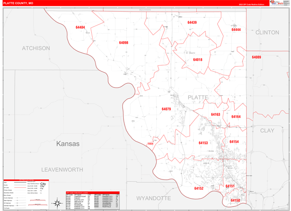 Platte County Digital Map Red Line Style