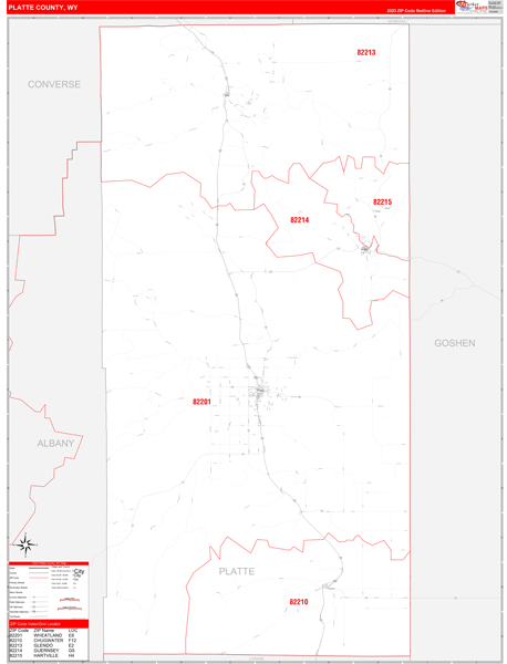 Platte County, WY Wall Map Red Line Style