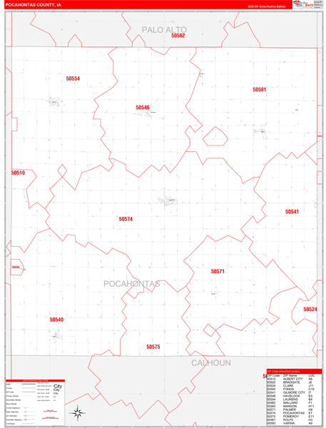 Pocahontas County, IA Wall Map Red Line Style