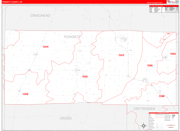 Poinsett County, AR Zip Code Wall Map