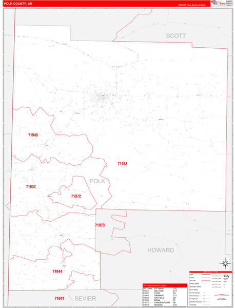 Polk County, AR Carrier Route Wall Map