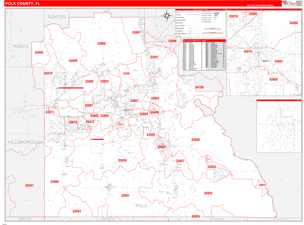 Polk County Fl Zip Code Wall Map Red Line Style By Marketmaps