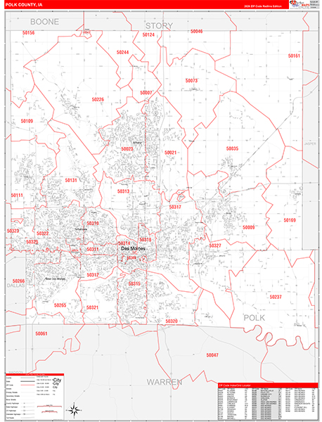 Polk County, IA Zip Code Wall Map