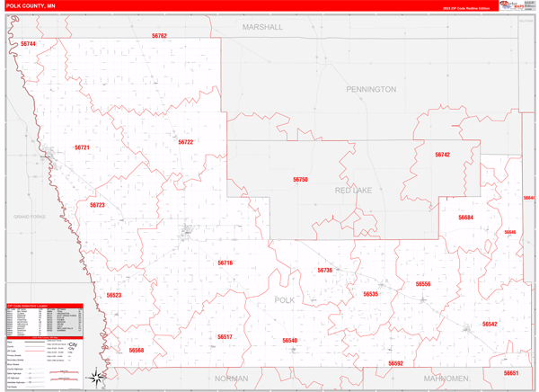 Polk County Mn Zip Code Wall Map Red Line Style By Marketmaps Mapsales 3264