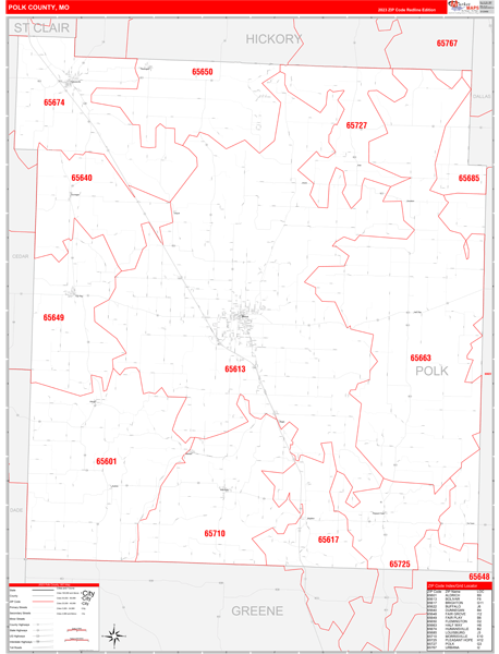 Polk County, MO Wall Map Red Line Style