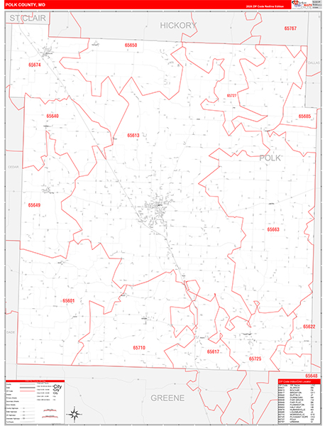 Polk County, MO Map Red Line Style