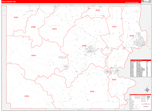Polk County, OR Zip Code Wall Map