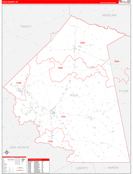 Polk County, TX Zip Code Map
