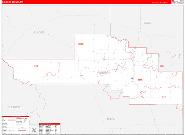 Pondera County, MT Zip Code Wall Map