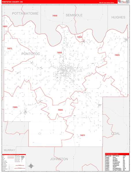 Pontotoc County, OK Zip Code Wall Map