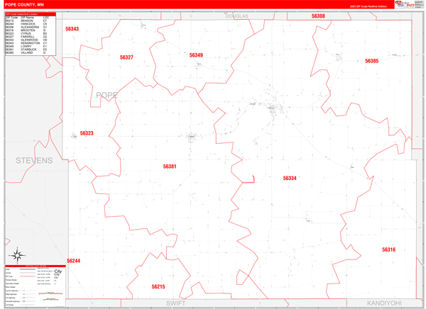 Pope County Wall Map Red Line Style