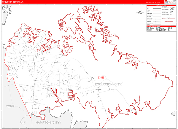 Poquoson County, VA Zip Code Wall Map