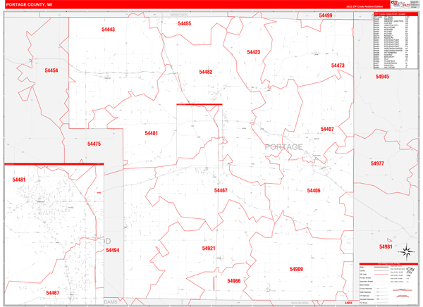 Portage County Digital Map Red Line Style