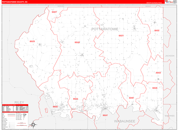 Pottawatomie County, KS Zip Code Wall Map