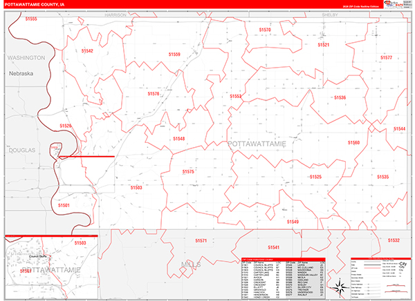 Pottawattamie County, IA Zip Code Map