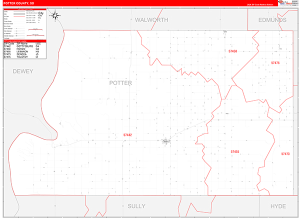 Potter County, SD Zip Code Map