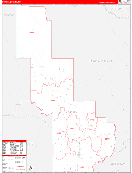 Powell County, MT Zip Code Wall Map