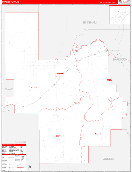 Power County Digital Map Red Line Style