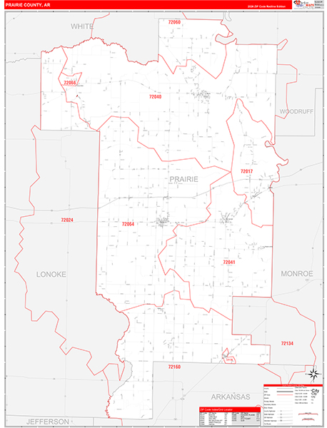 Prairie County, AR Zip Code Map