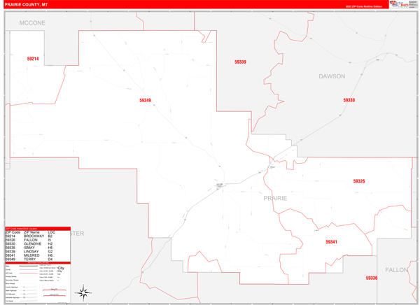 Prairie County, MT Zip Code Map