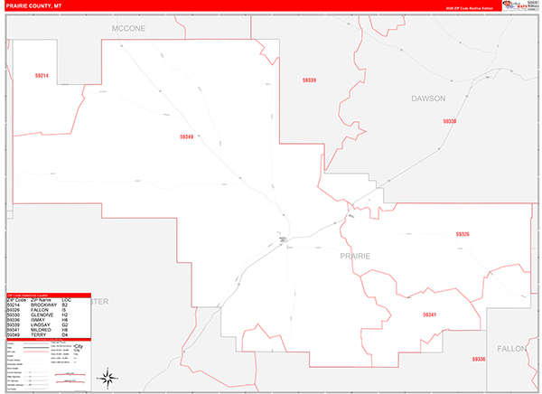 Prairie County, MT Zip Code Map