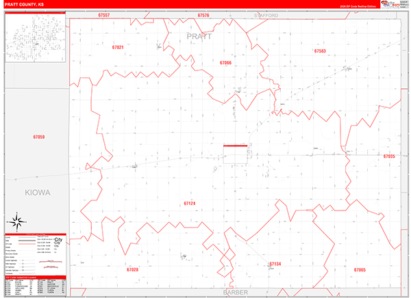 Pratt County, KS Zip Code Wall Map