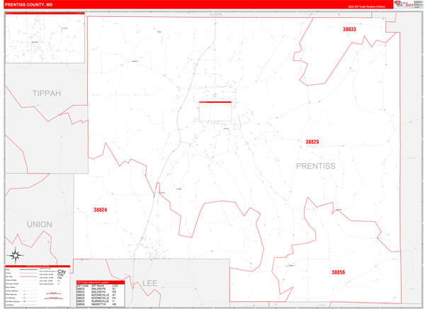 Prentiss County, MS Zip Code Map