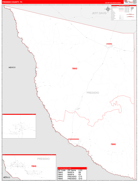 Presidio County Digital Map Red Line Style
