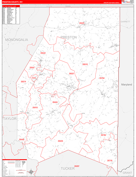 Preston County, WV Zip Code Map