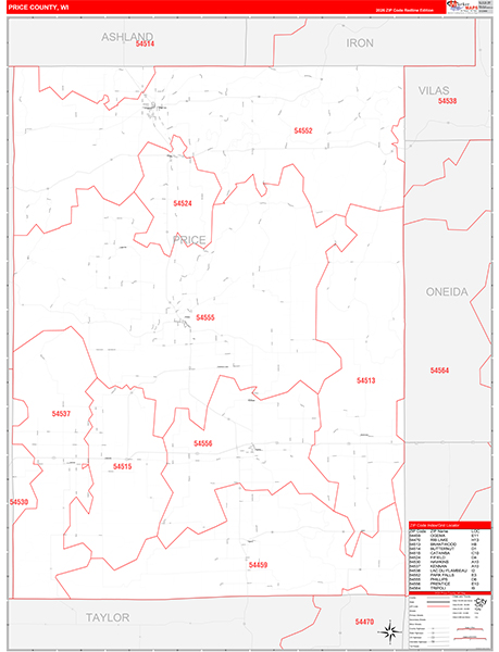 Price County, WI Zip Code Wall Map