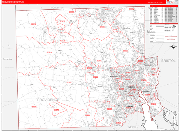 Providence County, RI Zip Code Map