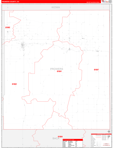 Prowers County, CO Wall Map Red Line Style