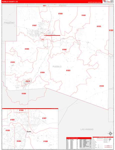 Pueblo County Co Zip Code Wall Map Red Line Style By Marketmaps