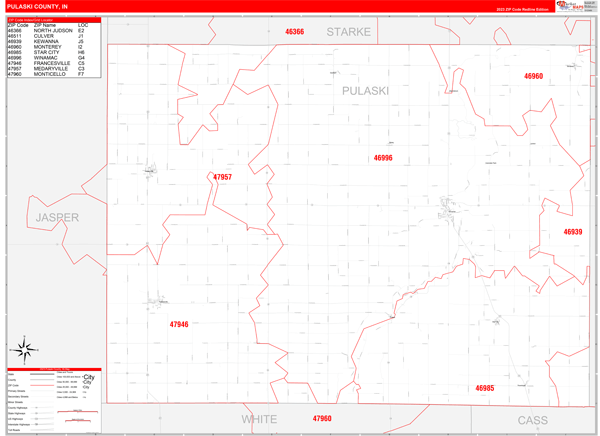 Pulaski County, IN Zip Code Wall Map