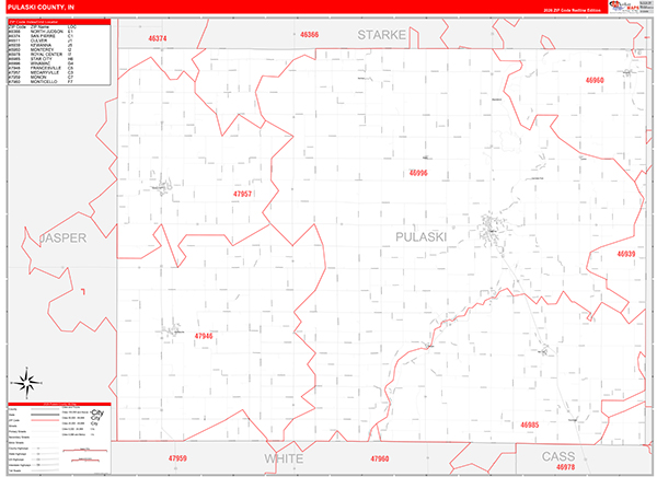 Pulaski County, IN Zip Code Map