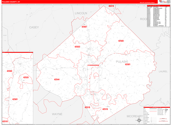 Pulaski County Digital Map Red Line Style