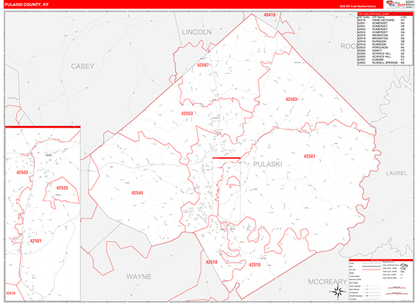 Pulaski County, KY Zip Code Map