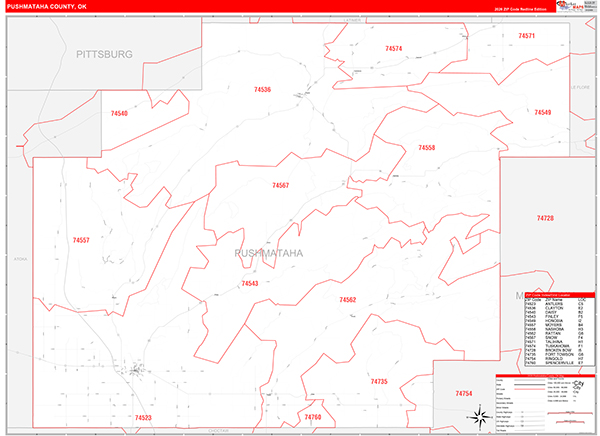 Pushmataha County, OK Zip Code Wall Map
