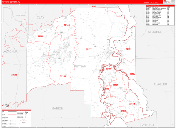 Putnam County Digital Map Red Line Style