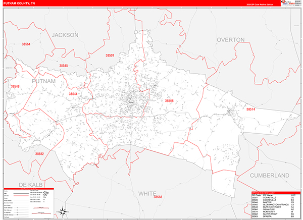 Putnam County, TN Zip Code Map