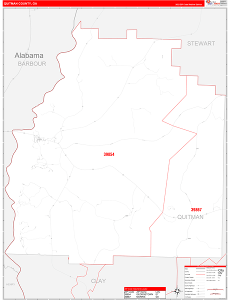 Quitman County, GA Wall Map Red Line Style