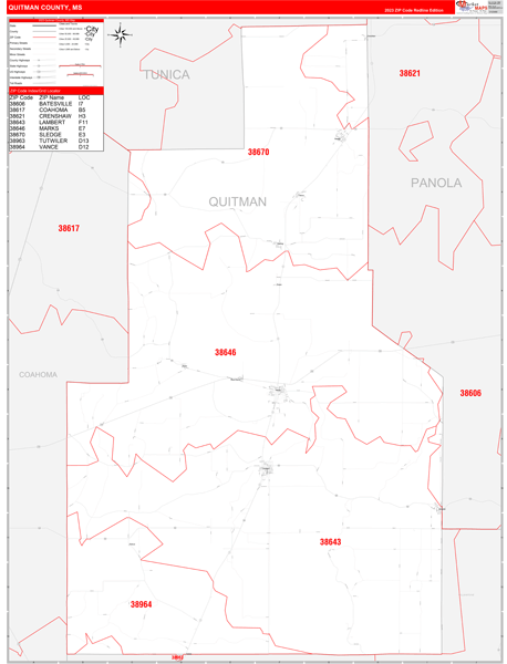 Quitman County Digital Map Red Line Style