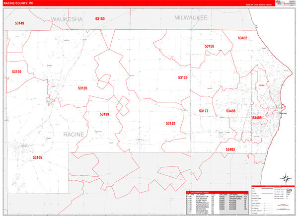 Racine County Digital Map Red Line Style
