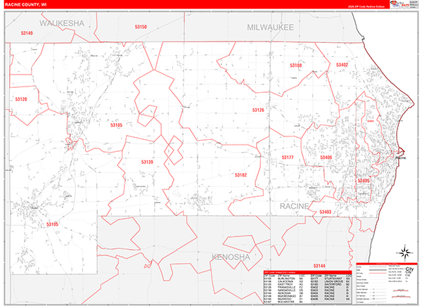 Racine County, WI Carrier Route Wall Map