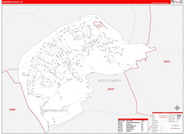 Radford County, VA Zip Code Wall Map