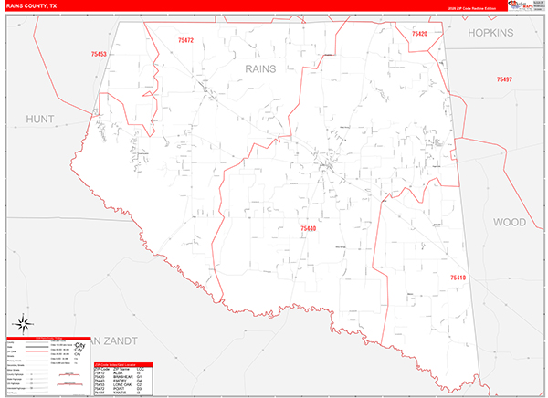 Rains County, TX Zip Code Map