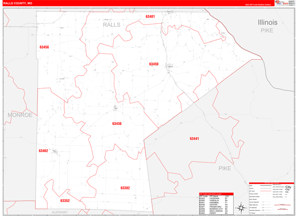 Ralls County Wall Map Red Line Style