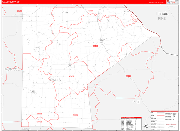 Ralls County, MO Map Red Line Style